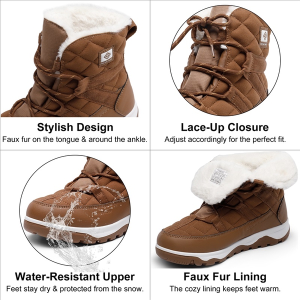 Rubber Faux Fur Lined Waterproof Snow Boots - TAN - 3